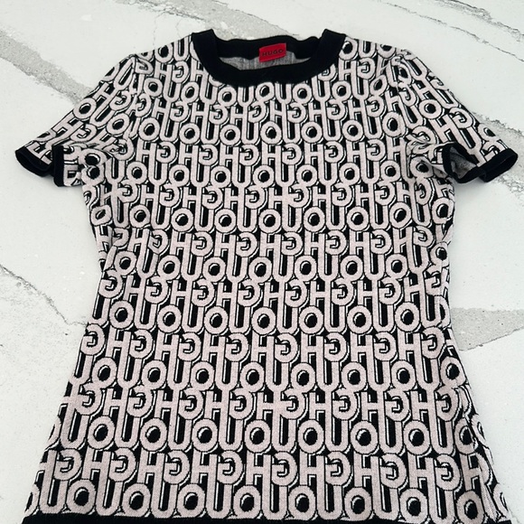 HUGO Tops - HUGO Black and White Graphic Polo Tee